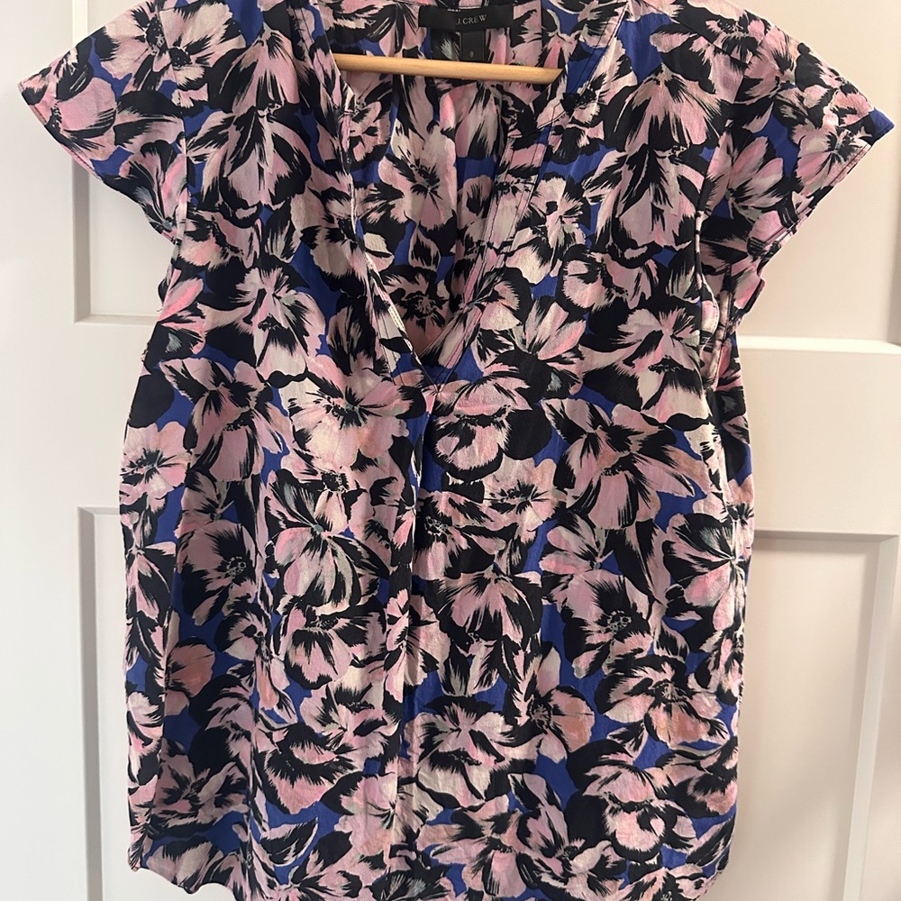 J. Crew Pink and Blue Cap Sleeve Boxy Blouse